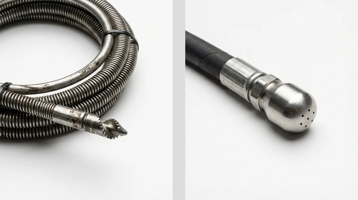Drain snake cable and hydro jetting nozzle used for drain cleaning in Port Barre, LA