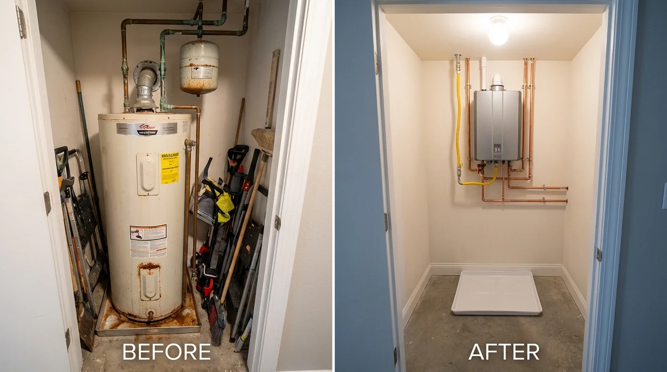 Tank water heater versus wall-mounted tankless unit comparison for Port Barre, LA homeowners