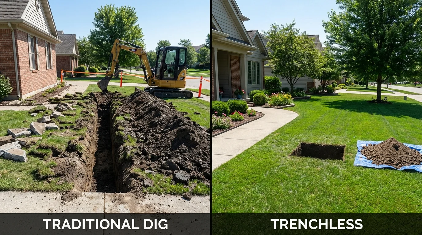 Trenchless sewer repair with minimal yard damage versus traditional excavation in Port Barre, LA